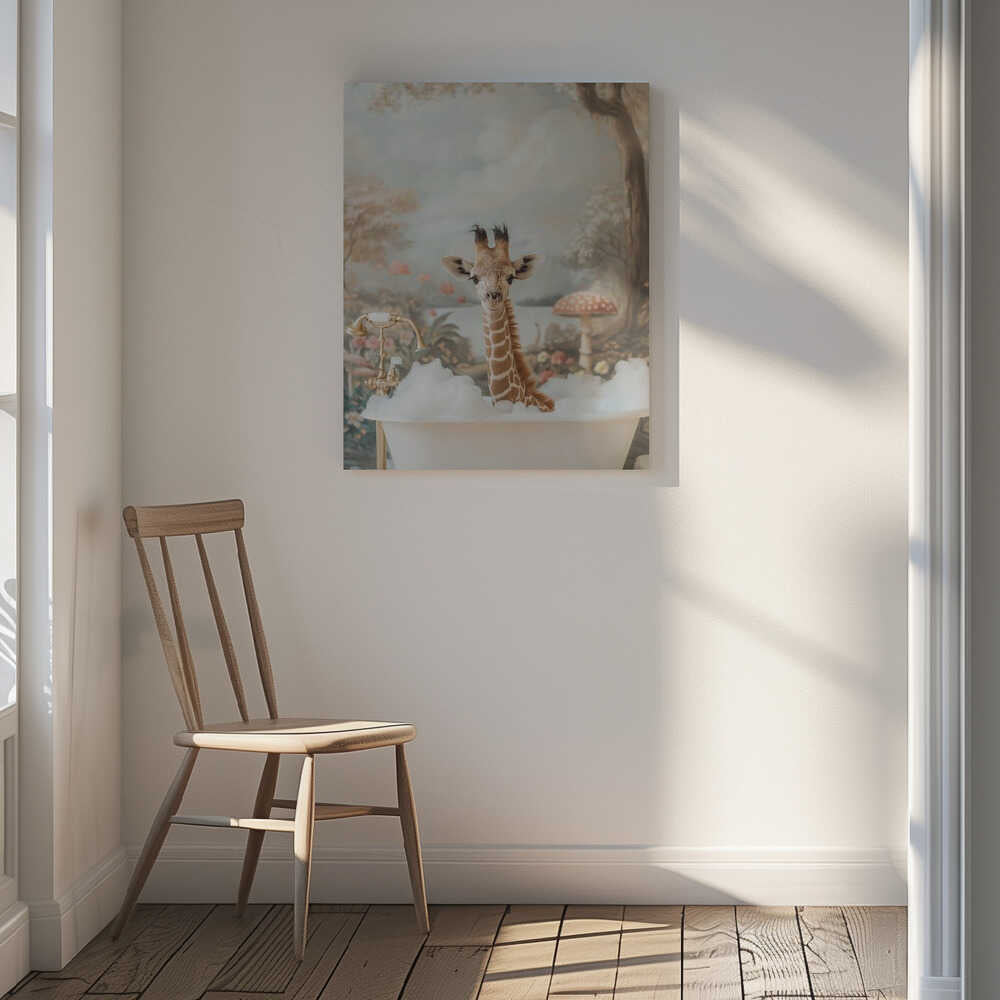 Whimsical Giraffe Soak Canvas Print Wall Art 1X3062958 - ART FEVER - Art Fever