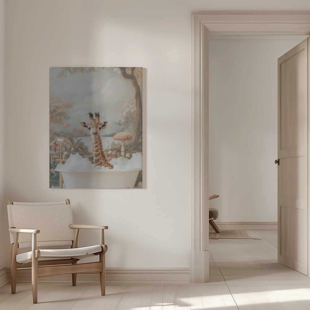 Whimsical Giraffe Soak Canvas Print Wall Art 1X3062958 - ART FEVER - Art Fever