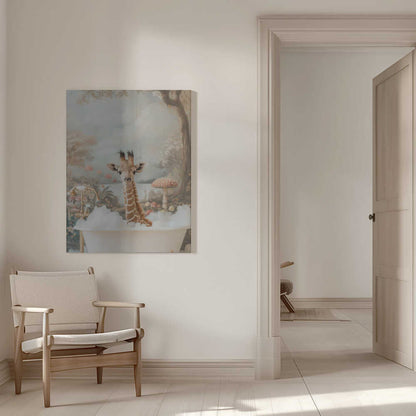 Whimsical Giraffe Soak Canvas Print Wall Art 1X3062958 - ART FEVER - Art Fever