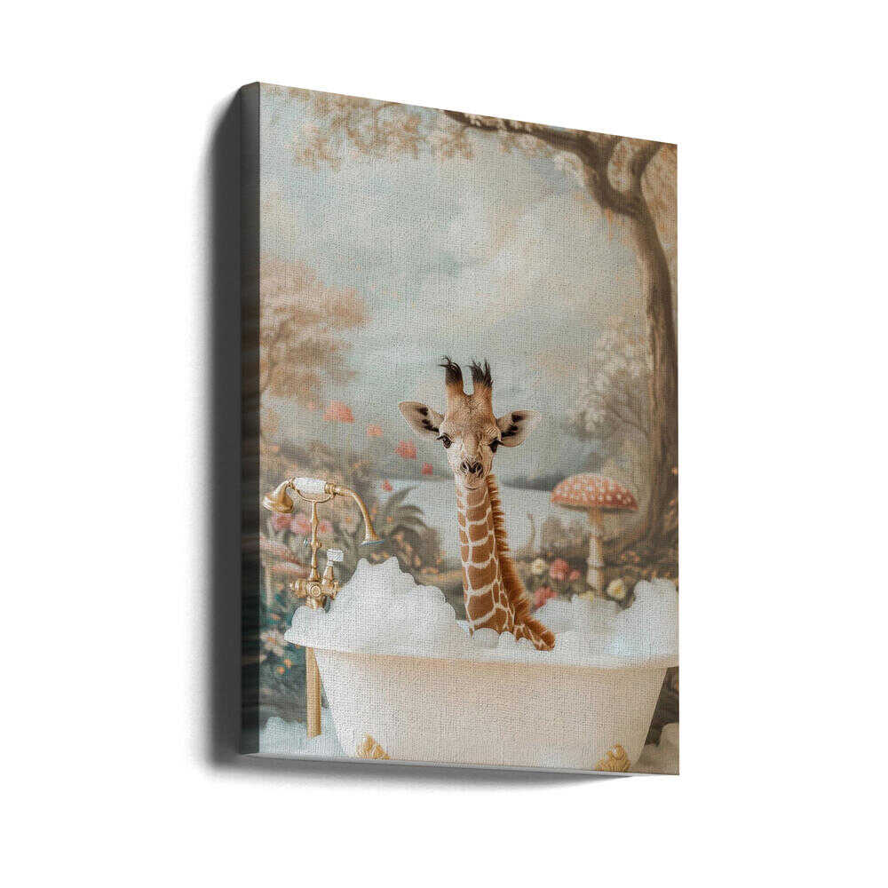 Whimsical Giraffe Soak Canvas Print Wall Art 1X3062958 - ART FEVER - Art Fever