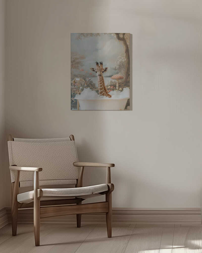 Whimsical Giraffe Soak Canvas Print Wall Art 1X3062958 - ART FEVER - Art Fever