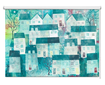 Whimsical Village Scene With Stylized Houses Printed Picture Photo Roller Blind - 1X3141233 - Art Fever - Art Fever