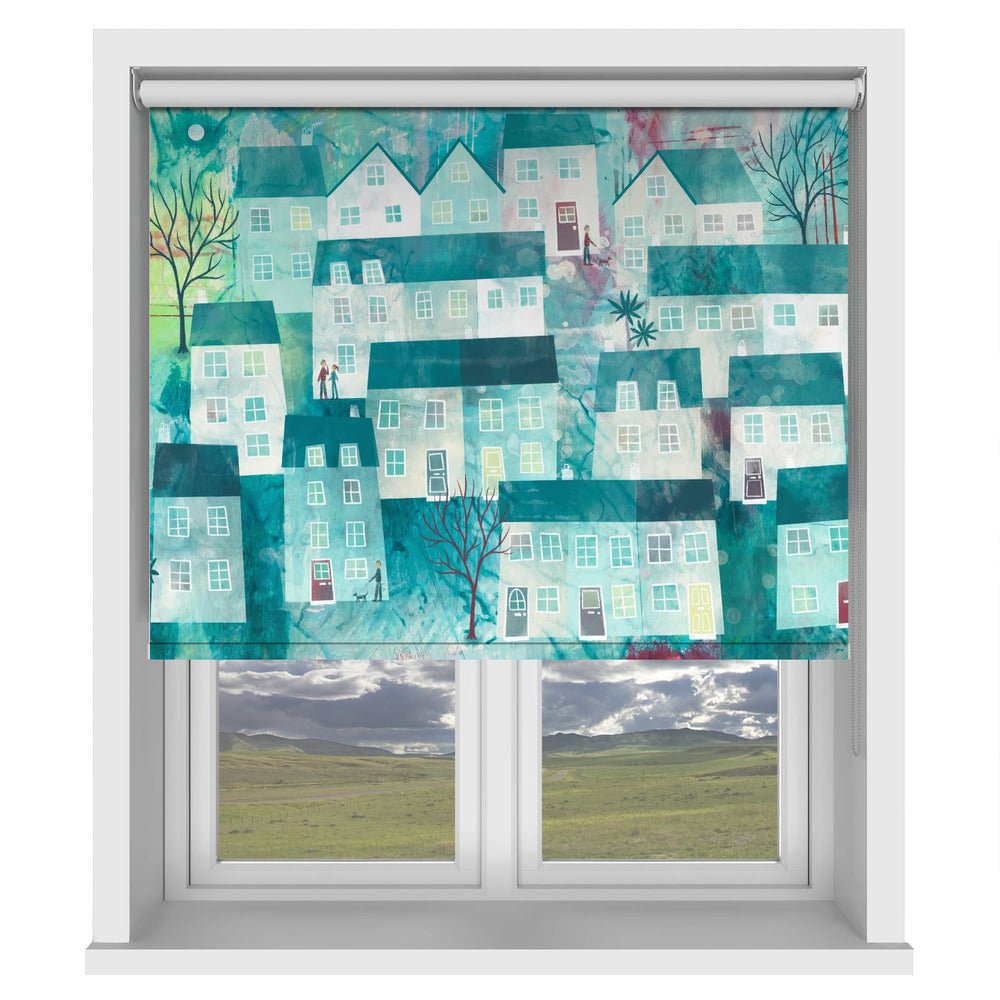 Whimsical Village Scene With Stylized Houses Printed Picture Photo Roller Blind - 1X3141233 - Art Fever - Art Fever