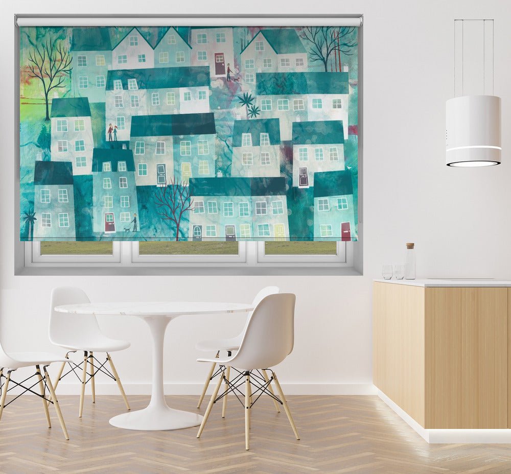 Whimsical Village Scene With Stylized Houses Printed Picture Photo Roller Blind - 1X3141233 - Art Fever - Art Fever