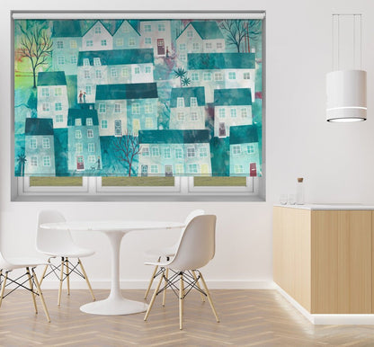 Whimsical Village Scene With Stylized Houses Printed Picture Photo Roller Blind - 1X3141233 - Art Fever - Art Fever