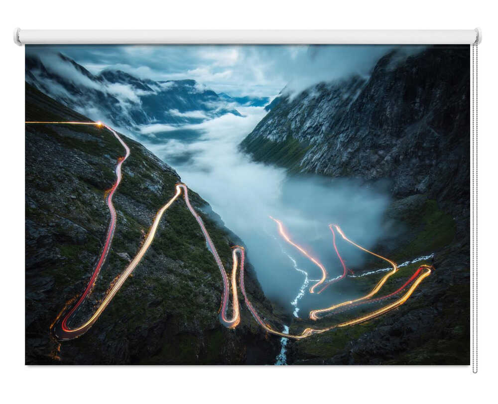 Winding Mountain Light Trails Printed Roller Blind - 1X13232114 - Art Fever - Art Fever
