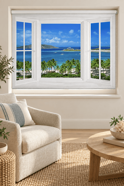 Window View of Peter Island Tropical Scene Printed Photo Picture Roller Blind - RB4 - Art Fever - Art Fever