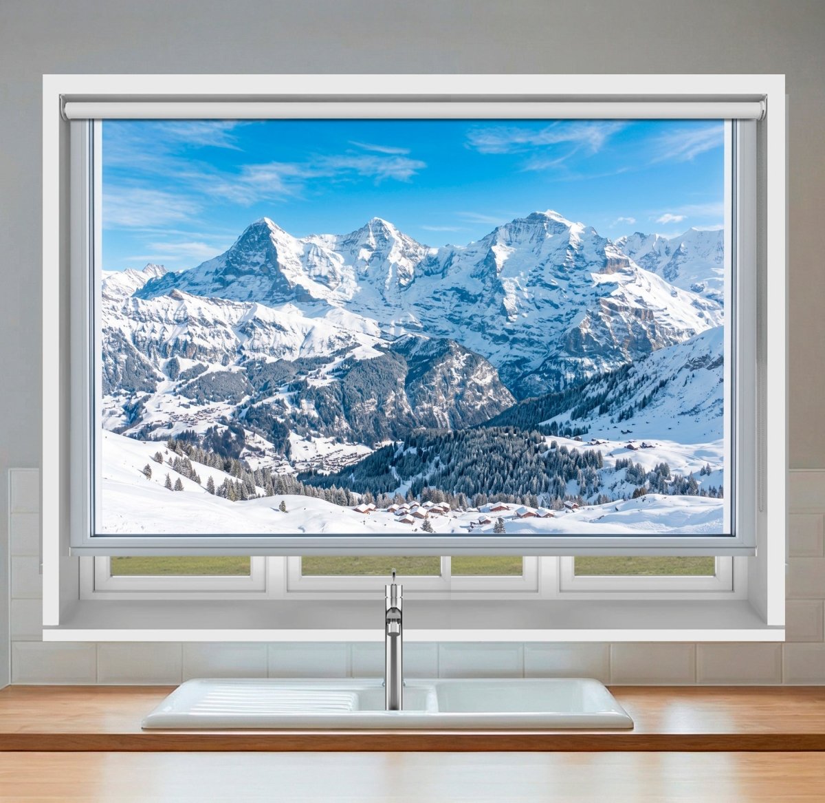 Window View of Snowy Mountain Alps Printed Picture Photo Roller Blind - RB1477 - Art Fever - Art Fever