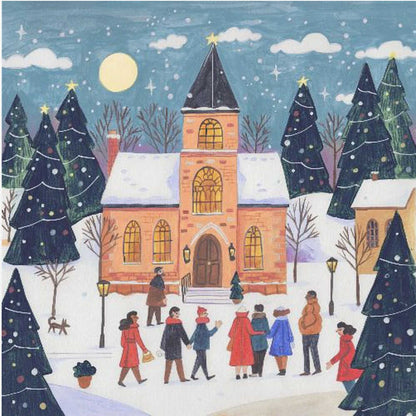 Winter Christmas evening at the church Canvas Print Wall Art 1X3338829 - ART FEVER - Art Fever