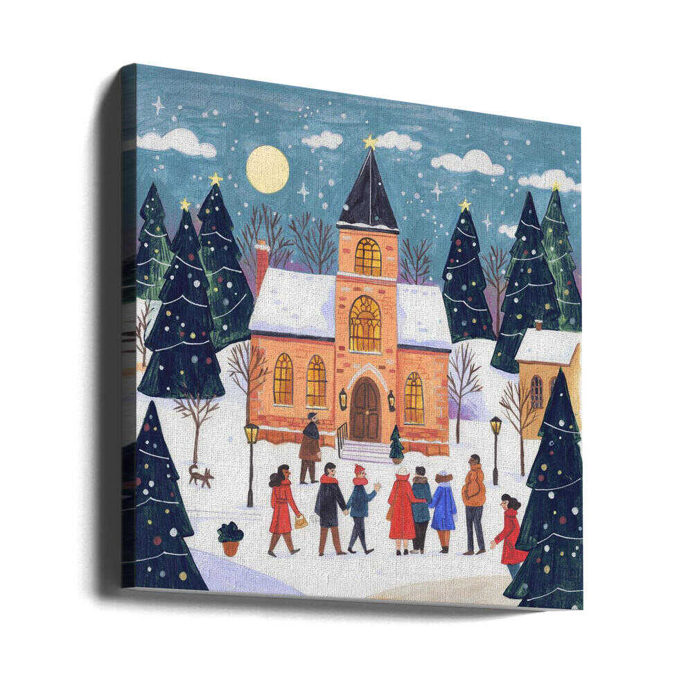 Winter Christmas evening at the church Canvas Print Wall Art 1X3338829 - ART FEVER - Art Fever