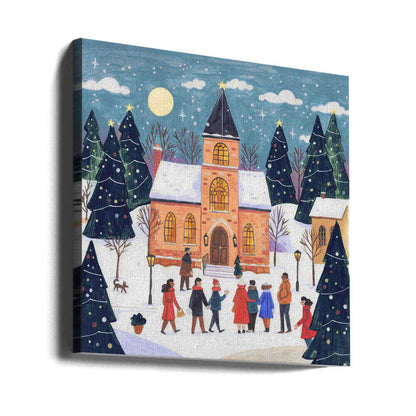 Winter Christmas evening at the church Canvas Print Wall Art 1X3338829 - ART FEVER - Art Fever