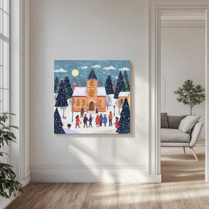 Winter Christmas evening at the church Canvas Print Wall Art 1X3338829 - ART FEVER - Art Fever