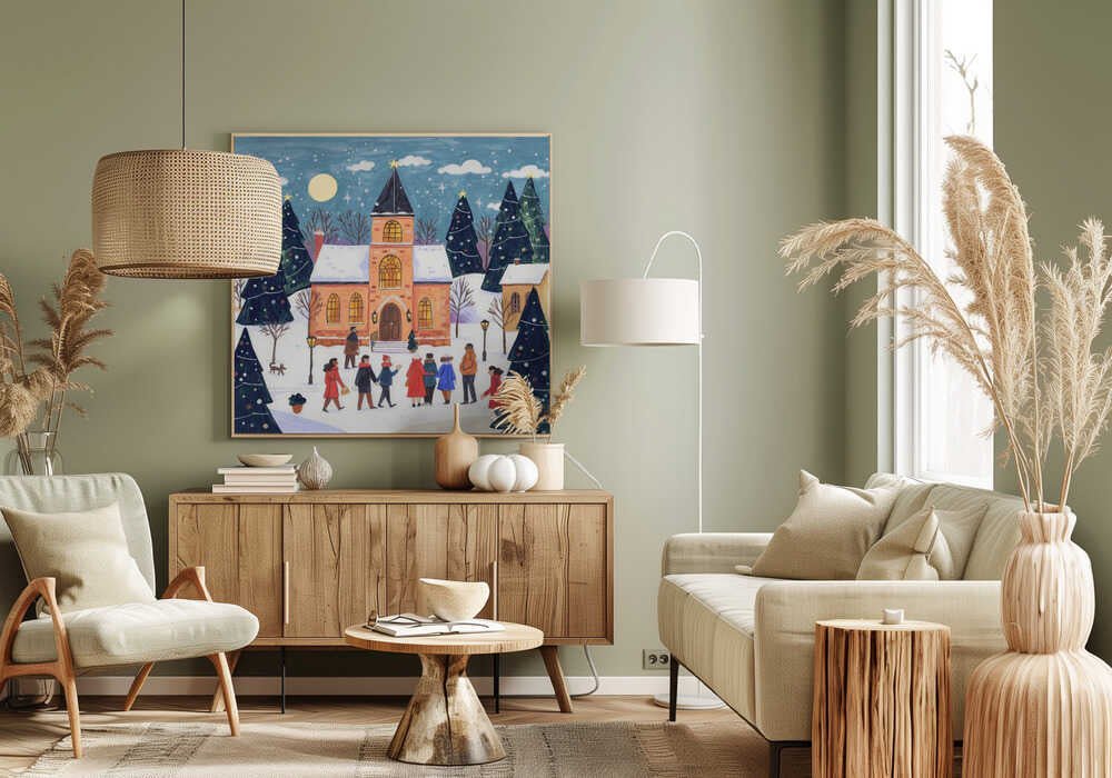 Winter Christmas evening at the church Canvas Print Wall Art 1X3338829 - ART FEVER - Art Fever