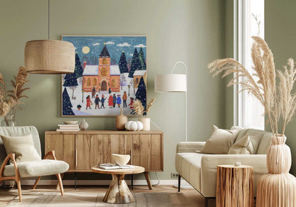 Winter Christmas evening at the church Canvas Print Wall Art 1X3338829 - ART FEVER - Art Fever