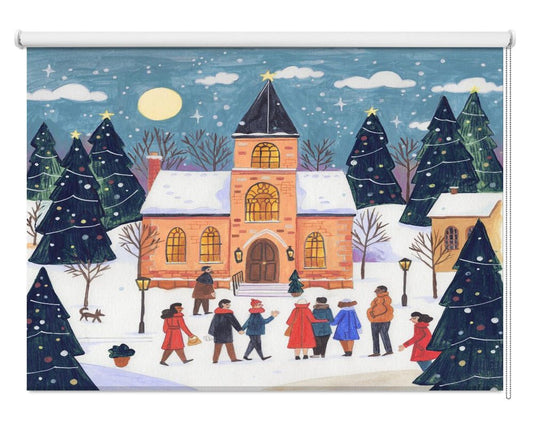 Winter Christmas evening at the church Printed Picture Photo Roller Blind - 1X3338829 - Art Fever - Art Fever