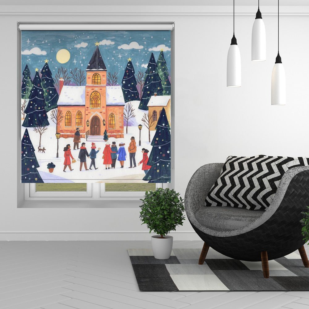 Winter Christmas evening at the church Printed Picture Photo Roller Blind - 1X3338829 - Art Fever - Art Fever