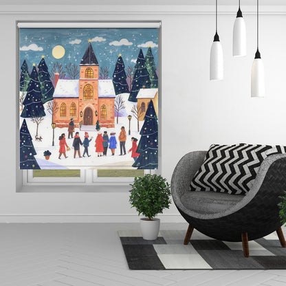 Winter Christmas evening at the church Printed Picture Photo Roller Blind - 1X3338829 - Art Fever - Art Fever