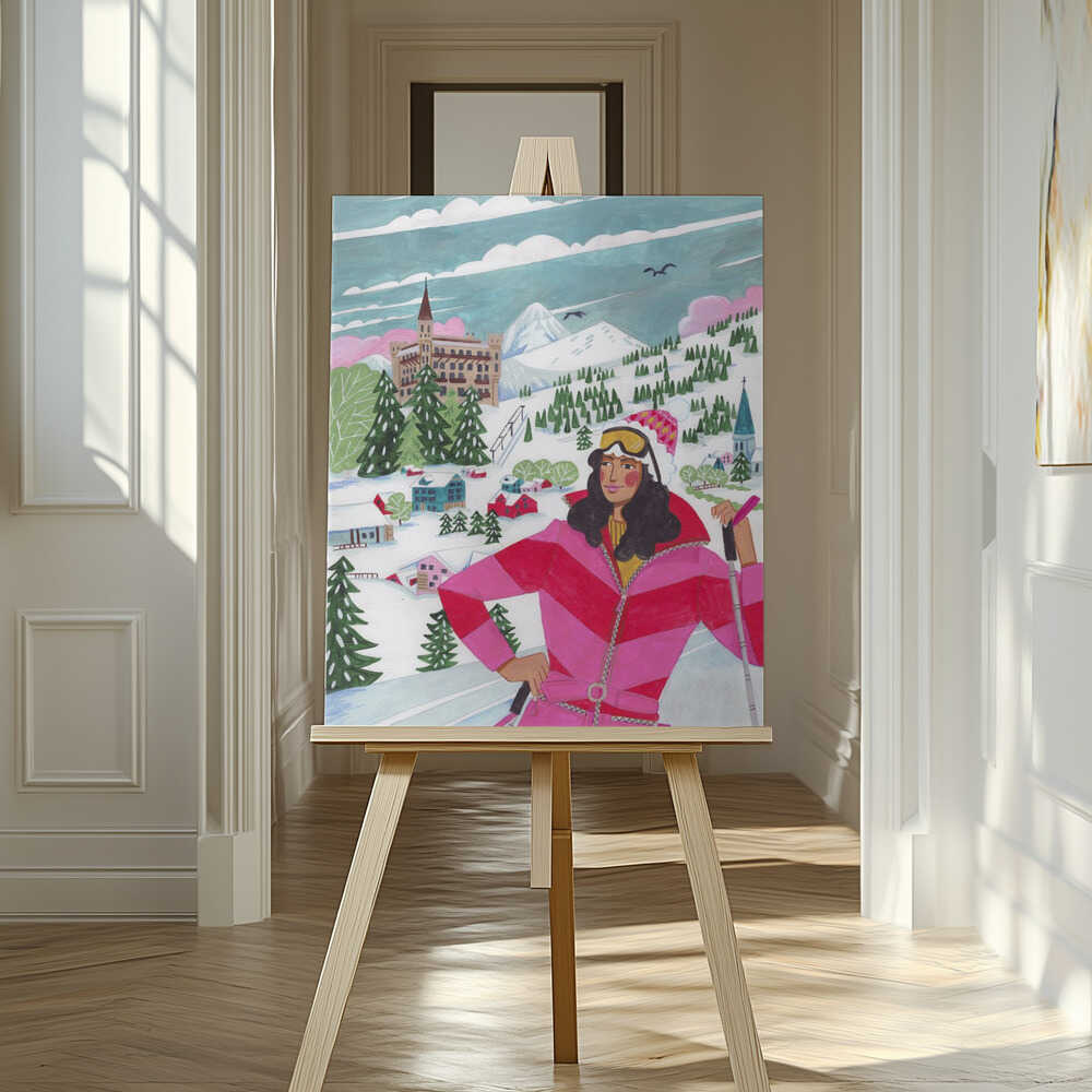 Winter Scene Woman Skiing Canvas Print Wall Art 1X2926708 - ART FEVER - Art Fever