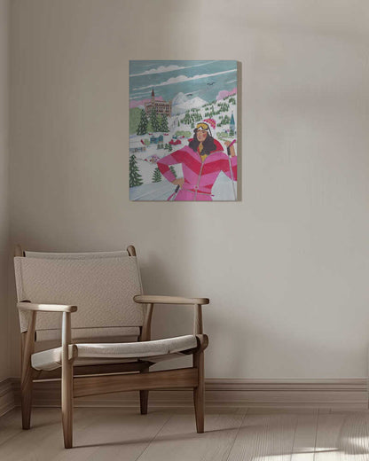 Winter Scene Woman Skiing Canvas Print Wall Art 1X2926708 - ART FEVER - Art Fever