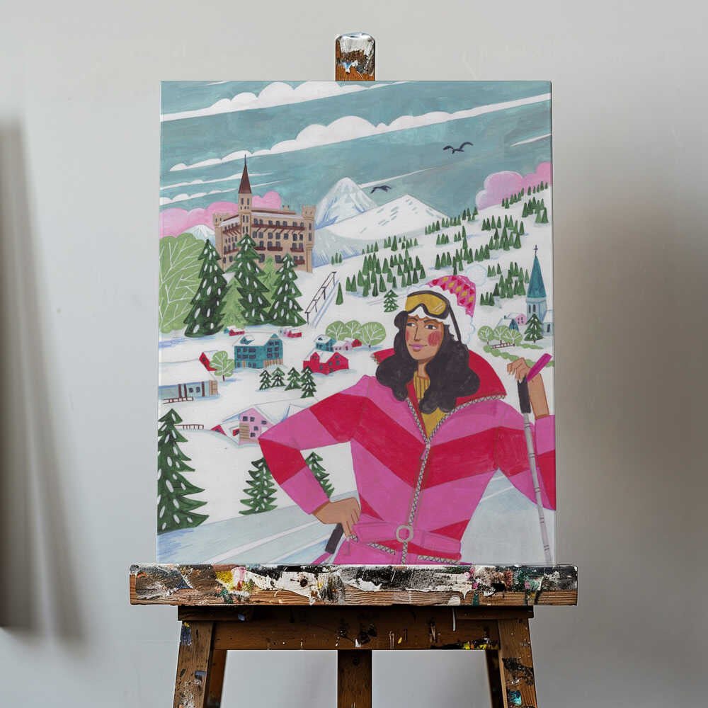 Winter Scene Woman Skiing Canvas Print Wall Art 1X2926708 - ART FEVER - Art Fever