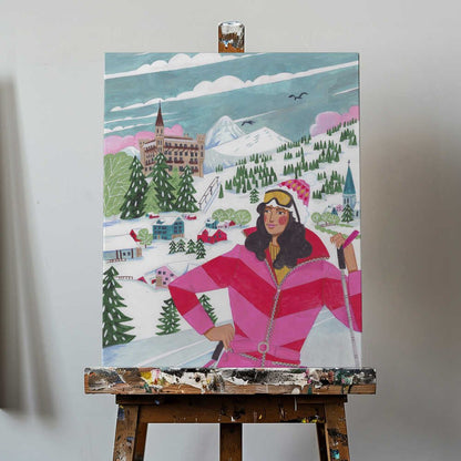Winter Scene Woman Skiing Canvas Print Wall Art 1X2926708 - ART FEVER - Art Fever