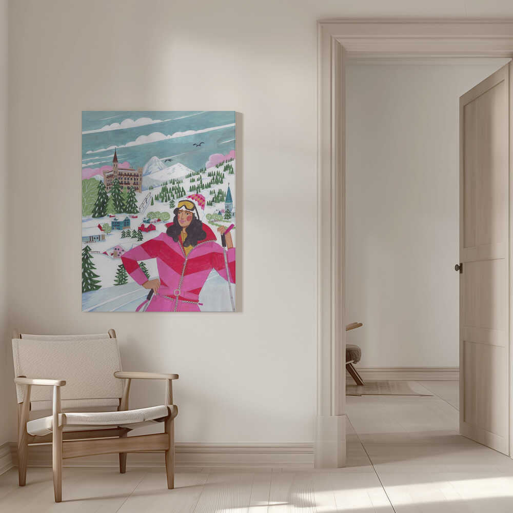 Winter Scene Woman Skiing Canvas Print Wall Art 1X2926708 - ART FEVER - Art Fever