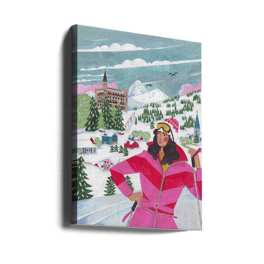 Winter Scene Woman Skiing Canvas Print Wall Art 1X2926708 - ART FEVER - Art Fever