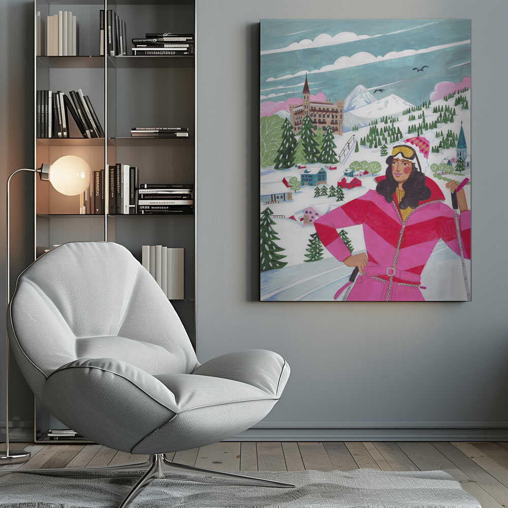 Winter Scene Woman Skiing Canvas Print Wall Art 1X2926708 - ART FEVER - Art Fever