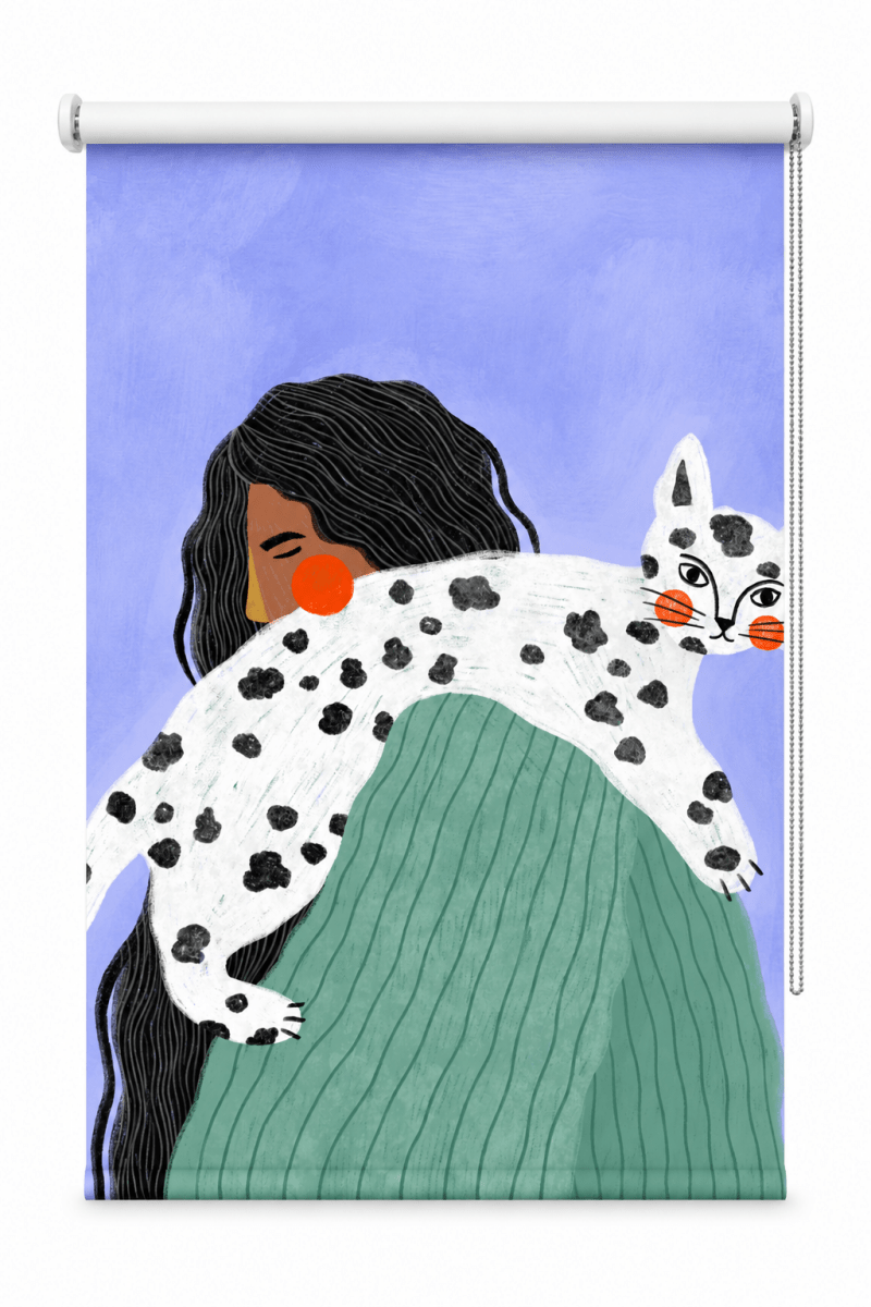 Woman and Spotted Cat Printed Roller Blind - 1X3321411 - Art Fever - Art Fever