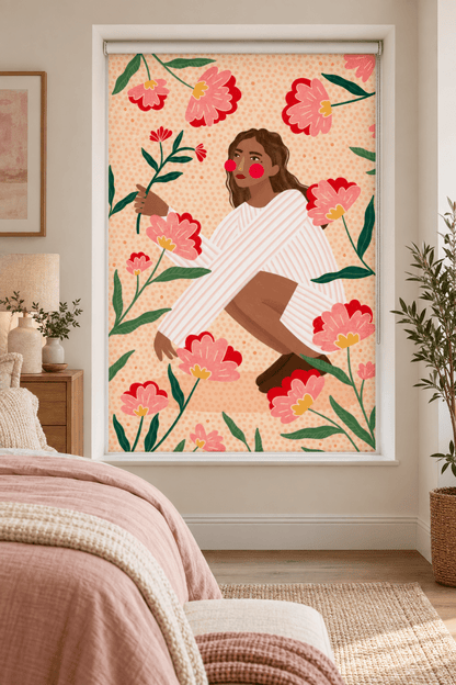 Woman In Floral Garden Printed Roller Blind - 1X3675525 - Art Fever - Art Fever