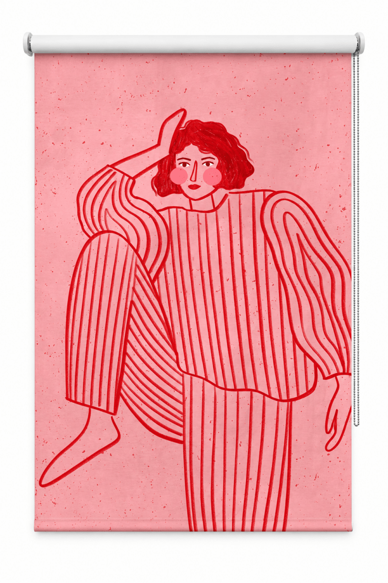 Woman In Pink Stripes Printed Roller Blind - 1X3222639 - Art Fever - Art Fever