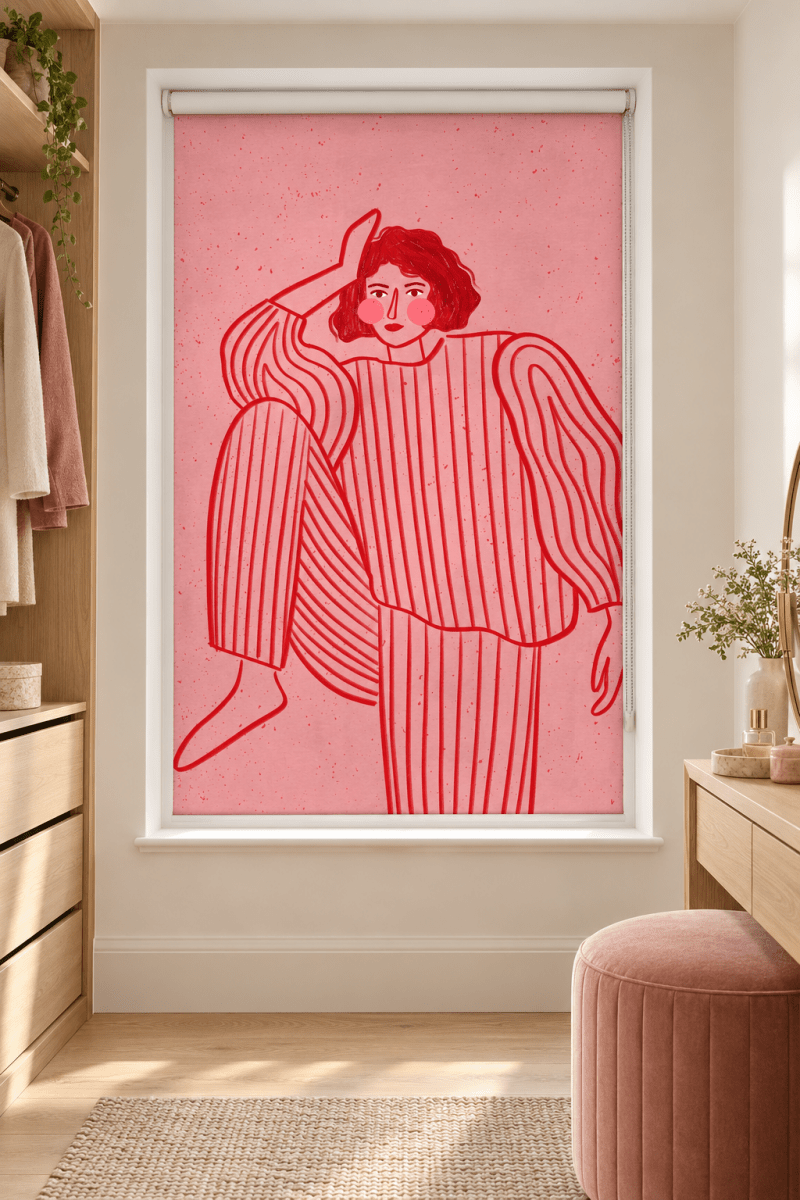 Woman In Pink Stripes Printed Roller Blind - 1X3222639 - Art Fever - Art Fever