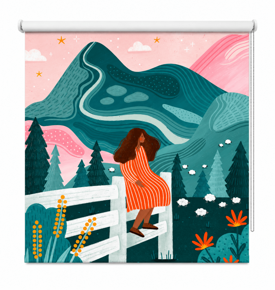 Woman Rural Starry Night Printed Roller Blind - 1X3222576 - Art Fever - Art Fever