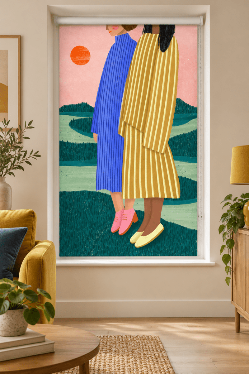 Women Overlook Serene Landscape Printed Roller Blind - 1X3222637 - Art Fever - Art Fever