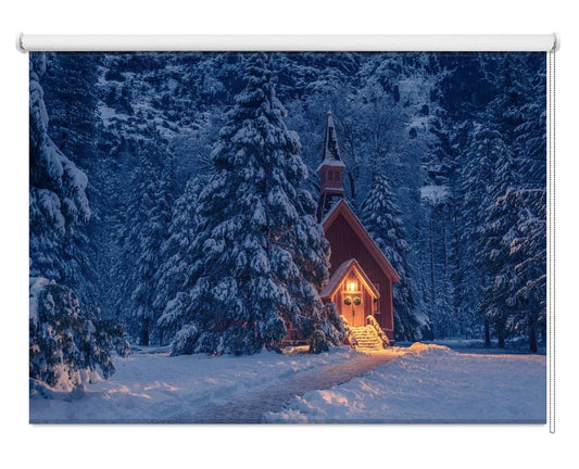 Yosemite Valley Chapel Snow Forest Printed Picture Photo Roller Blind - 1X2404078 - Art Fever - Art Fever