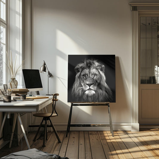 Young Male Lion Black & White Animal Photography Canvas Print Picture Wall Art - 1X1653719 - Art Fever - Art Fever