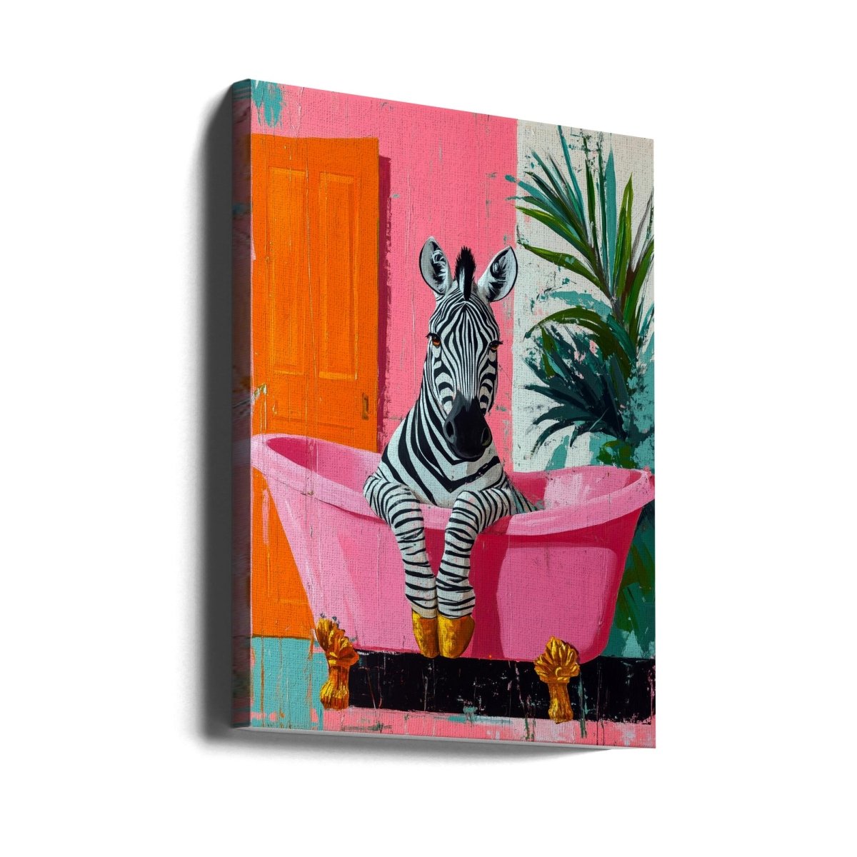 Zebra in the Bathtub Tropical animals - 1X3173090 Canvas Print Wall Art - ART FEVER - Art Fever
