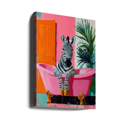 Zebra in the Bathtub Tropical animals - 1X3173090 Canvas Print Wall Art - ART FEVER - Art Fever