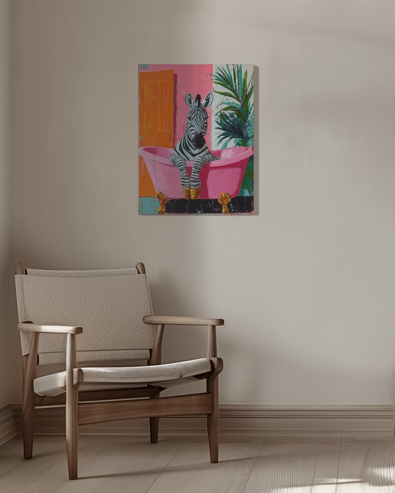 Zebra in the Bathtub Tropical animals - 1X3173090 Canvas Print Wall Art - ART FEVER - Art Fever