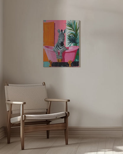 Zebra in the Bathtub Tropical animals - 1X3173090 Canvas Print Wall Art - ART FEVER - Art Fever