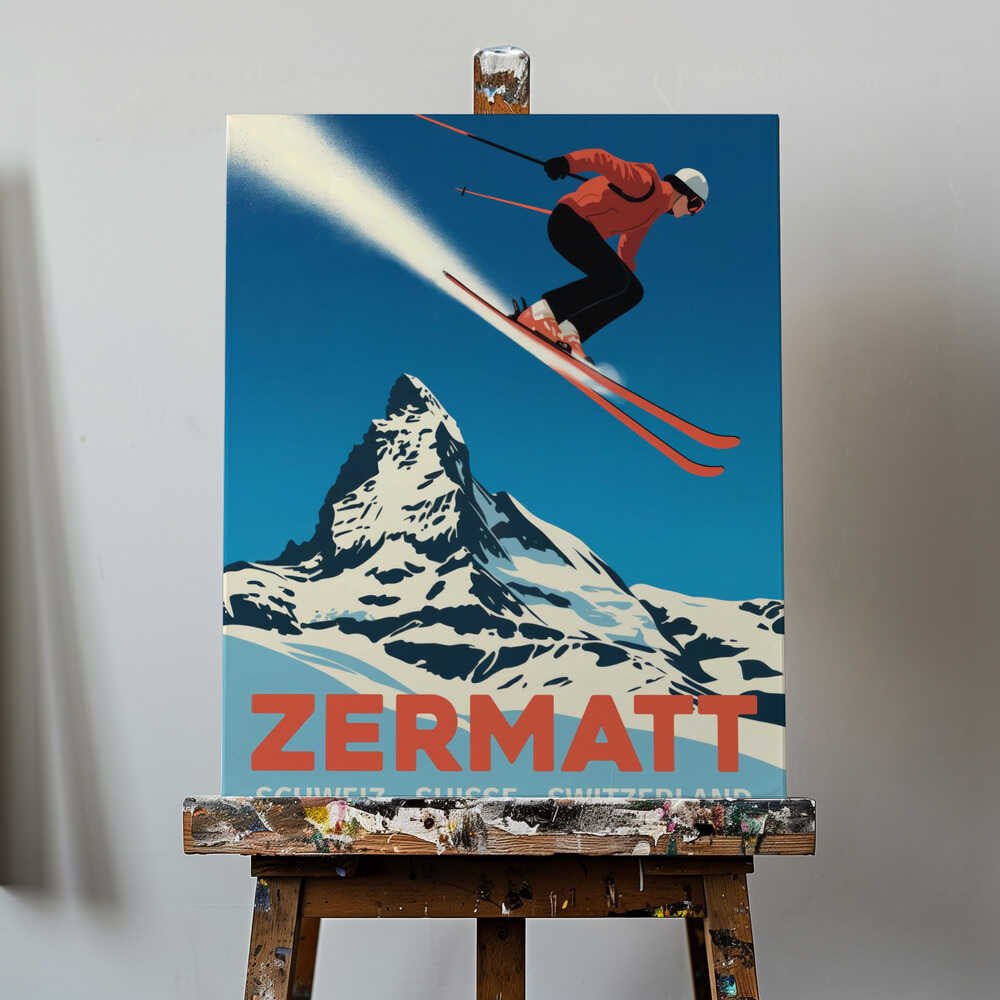 Zermatt Ski Adventure Canvas Print Wall Art 1X3170736 - ART FEVER - Art Fever