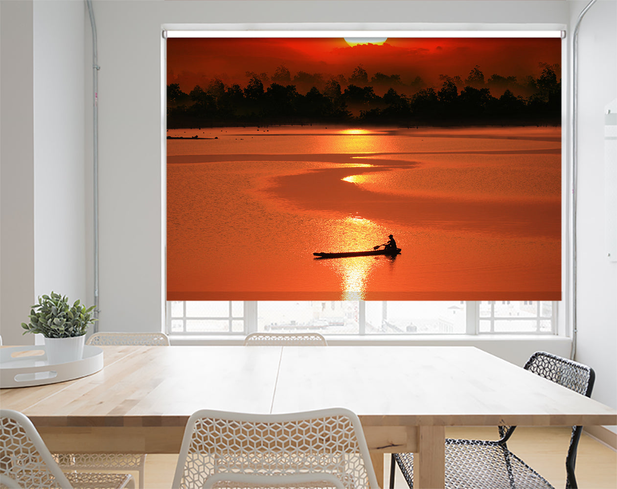 Rowing Alone at Sunset Printed Picture Photo Roller Blind - 1X51539