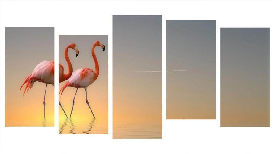 1X192483 - Flamingos in the Sunset Multi Panel Canvas Print - Art Fever
