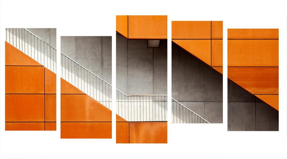 1X240040 - Orange Architecture Multi Panel Canvas Print - Art Fever
