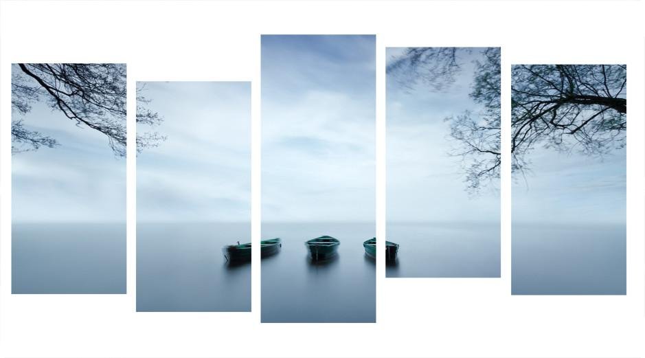 1X328343 - Three Boats on the Calming Lake Multi Panel Canvas Print - Art Fever