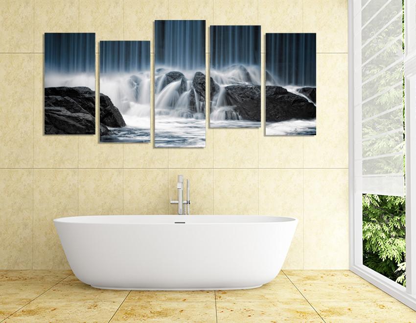 1X347350 - Blue Waterfall on The Rocks Multi Panel Canvas Print - Art Fever