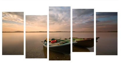 1X36990 - Two Boats on the Calm Lake Multi Panel Canvas Print - Art Fever