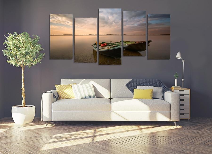 1X36990 - Two Boats on the Calm Lake Multi Panel Canvas Print - Art Fever