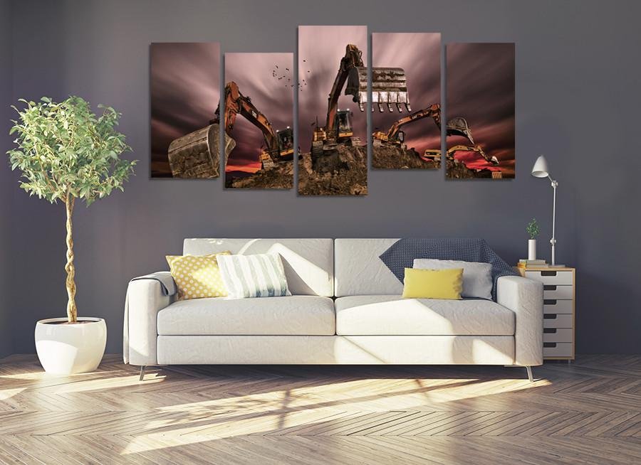 1X50180 - CAT Diggers at Work Multi Panel Canvas Print - Art Fever