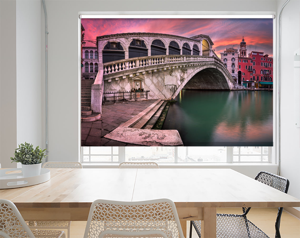 Rialto Bridge And San Bartolomeo Church At Sunrise, Venice Printed Picture Roller Blind - RB996